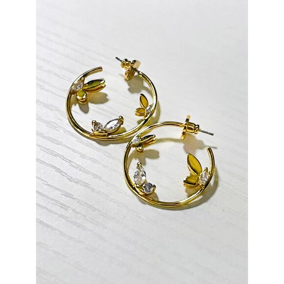 kate spade Jewelry - KATE SPADE Gold Crystal Floral Hoop Earrings Wedding Guest
